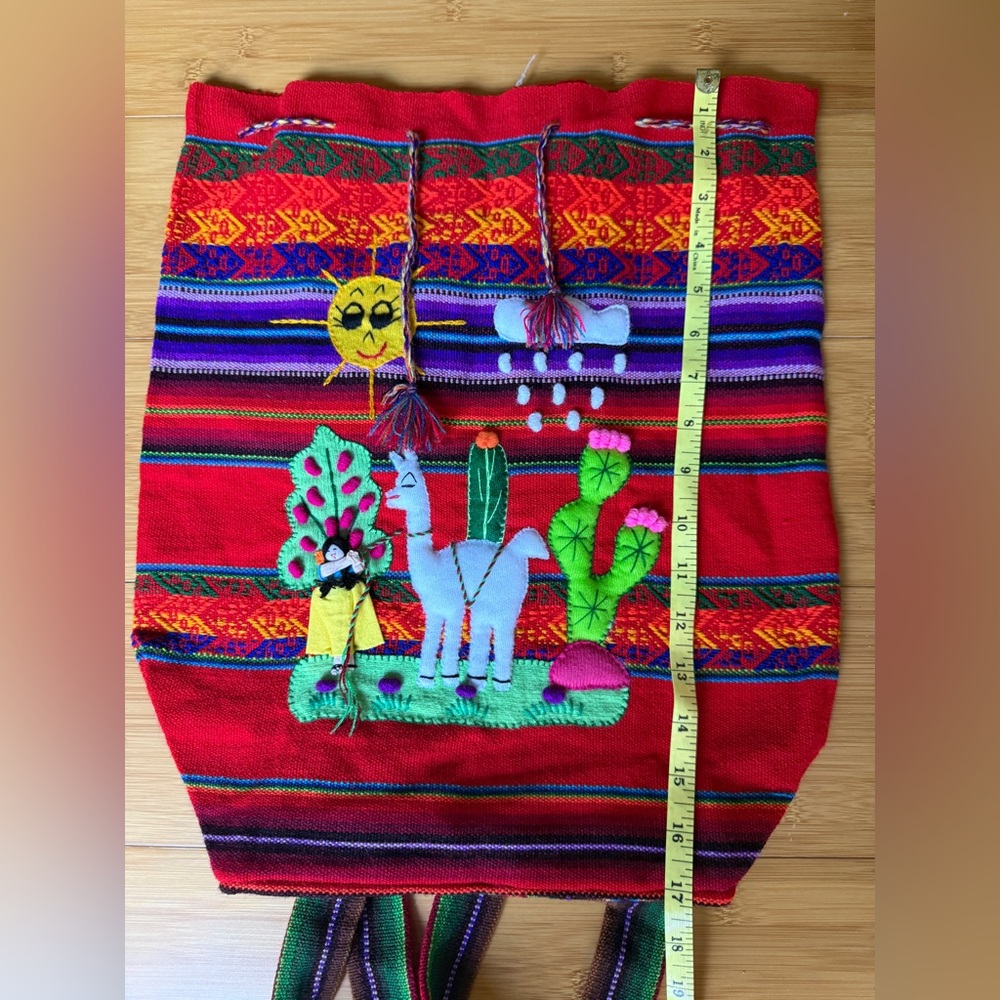 Peruvian Handwoven Wool Drawstring Backpack - Picture 4 of 6
